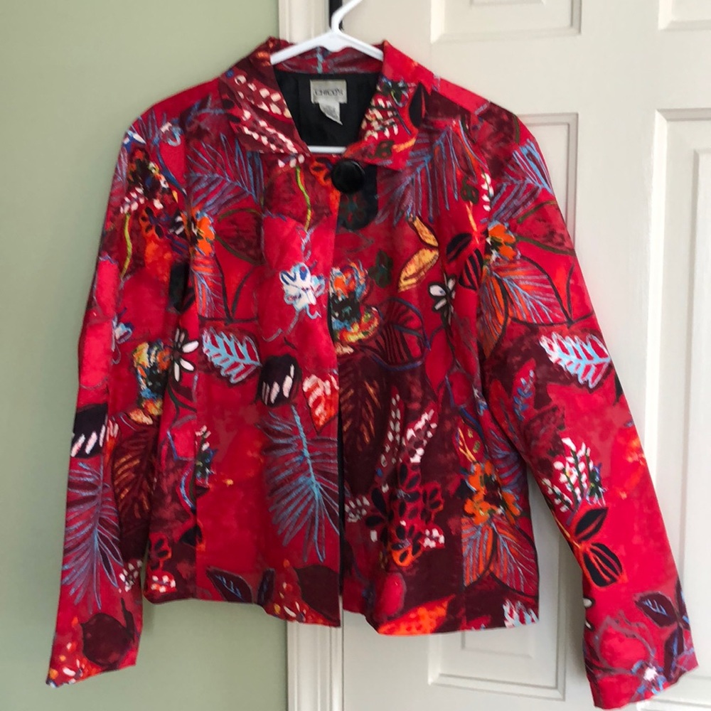 Chico’s Red Floral swing Jacket